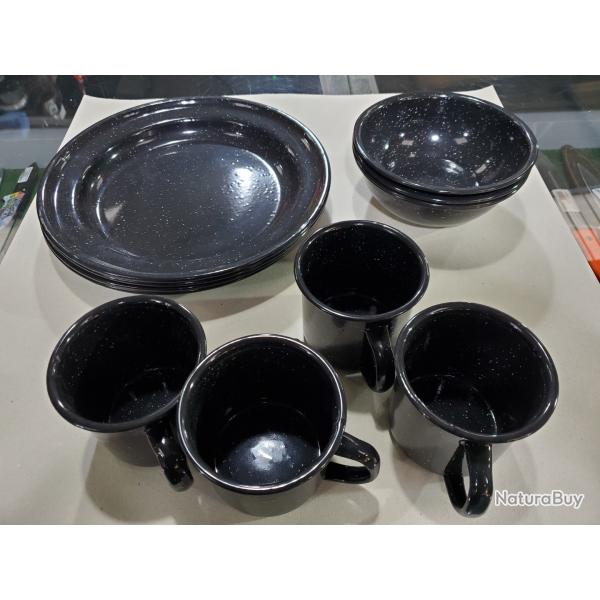 Mil-Tec Set de vaisselle �mail noir 12 pi�ces