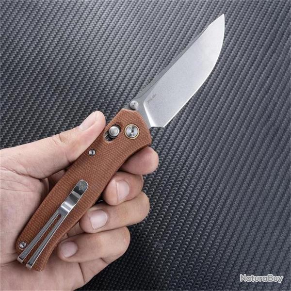 Couteau SRM Knives 255L-MN Brown Lame Acier 10Cr15CoMoV Manche G10 IKBS Clip Ambi Lock SRM255LMN