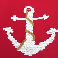 Ecusson patch, napperon "  Ancre Marine " . d&eacute;coration textile crochet fait main.