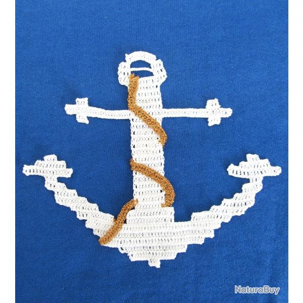 Ecusson patch, napperon "  Ancre Marine " . d�coration textile crochet fait main.