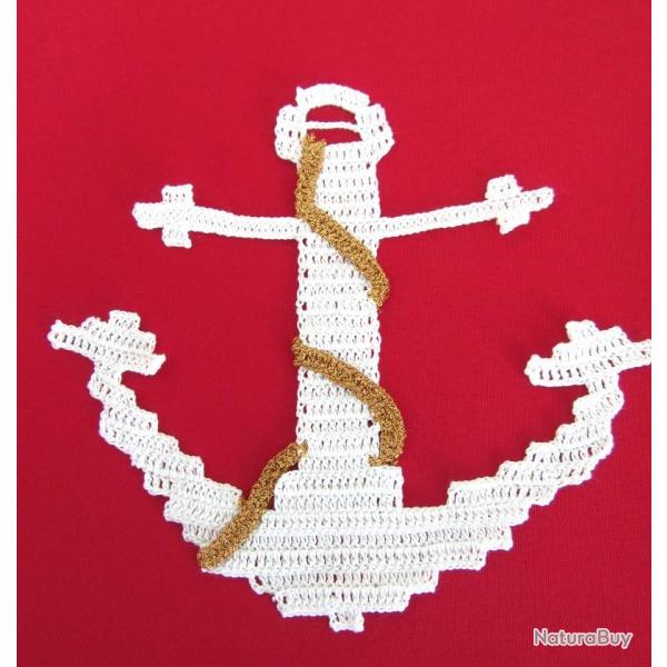 Ecusson patch, napperon "  Ancre Marine " . d�coration textile crochet fait main.