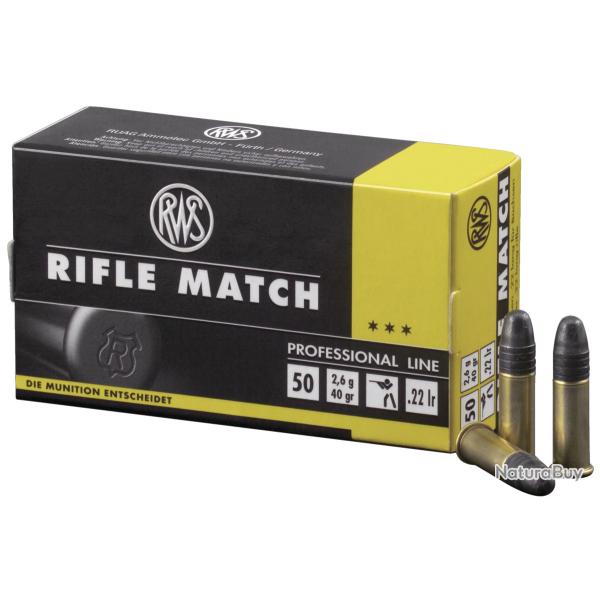 Cartouches RWS Rifle Match Calibre 22 Lr (Boite de 500 cartouches) Vitesse: 330 m/s