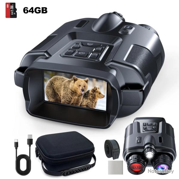 Jumelles Vision Nocturne 4K Infrarouge 600m Zoom 8X �cran 3" Rechargeable 5000mAh Chasse Observation