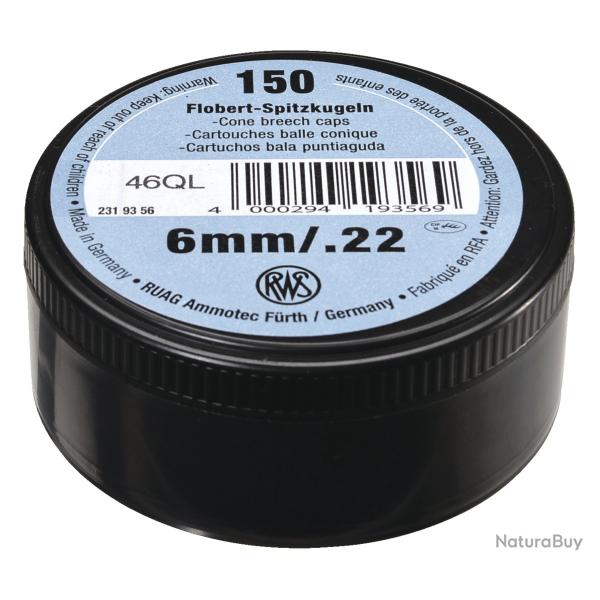 Cartouches RWS � balle conique Calibre 6mm / 22 (boite de 50 cartouches)