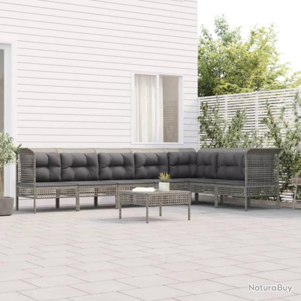Salon de jardin 8 pcs avec coussins Gris Rsine tresse alsavelo