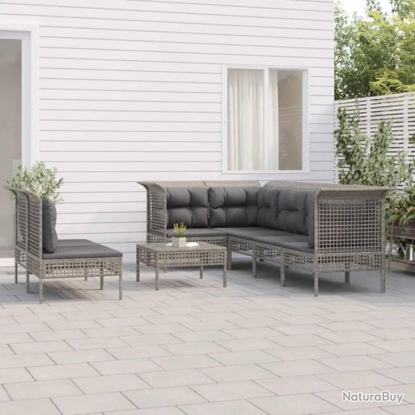 Salon de jardin 8 pcs avec coussins Gris Rsine tresse alsavelo