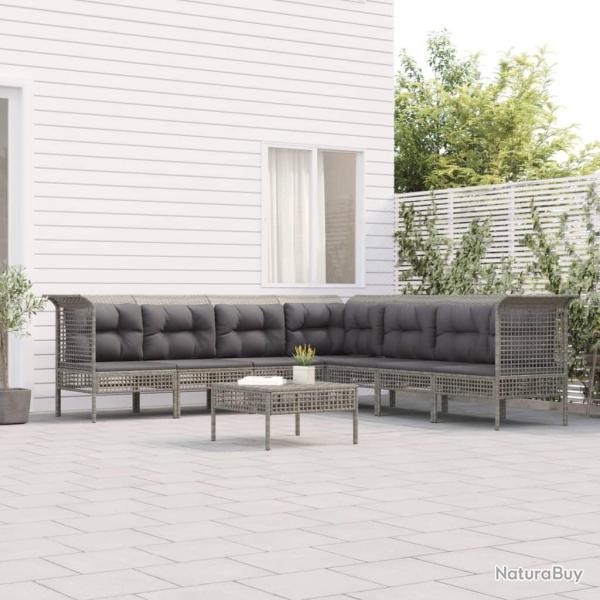 Salon de jardin 8 pcs avec coussins Gris Rsine tresse alsavelo