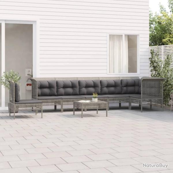 Salon de jardin 8 pcs avec coussins Gris Rsine tresse alsavelo