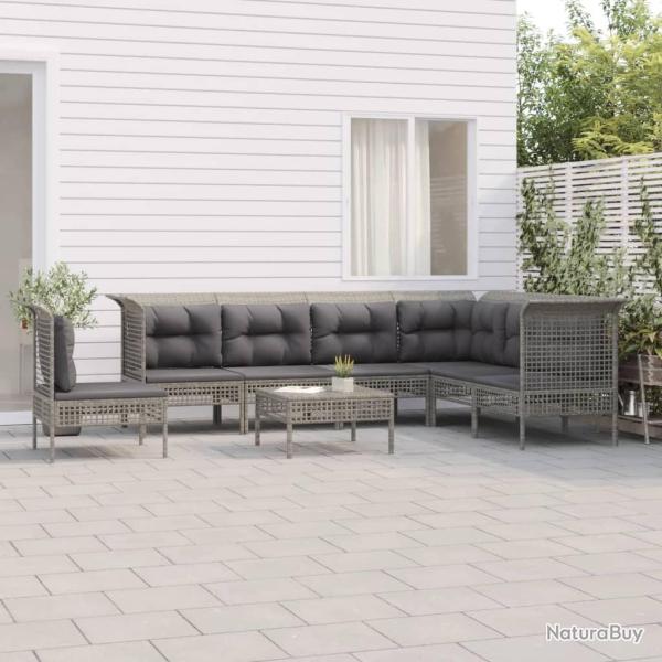 Salon de jardin 8 pcs avec coussins Gris Rsine tresse alsavelo