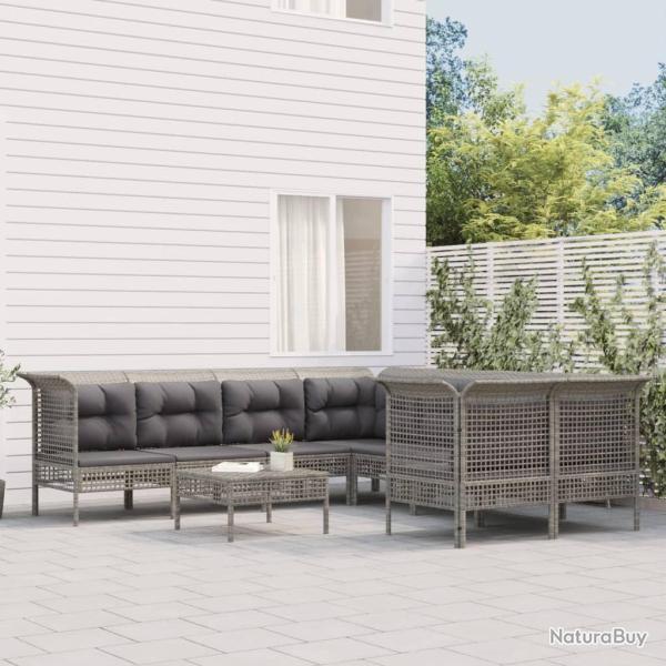 Salon de jardin 8 pcs avec coussins Gris R�sine tress�e alsavelo