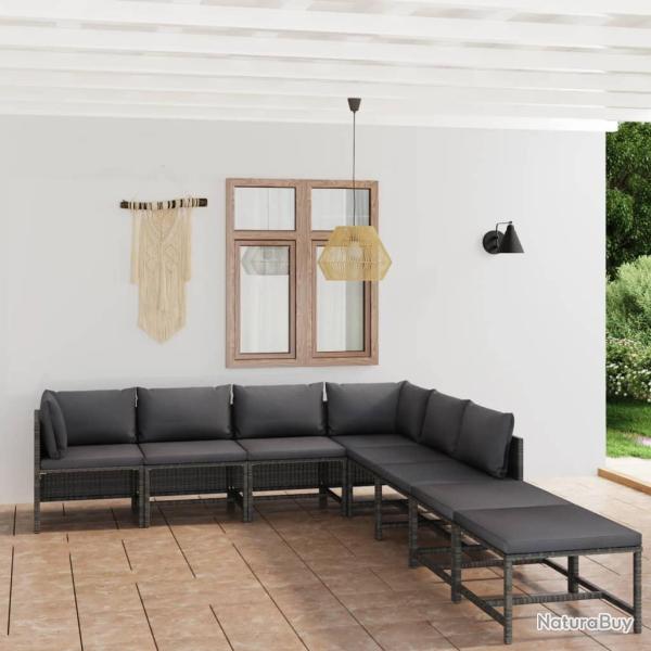 Salon de jardin 8 pcs avec coussins R�sine tress�e Gris alsavelo