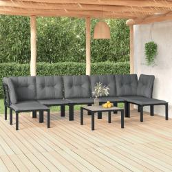 Salon de jardin 8 pcs noir et gris r&eacute;sine tress&eacute;e