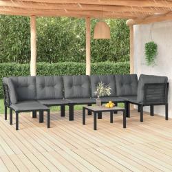 Salon de jardin 8 pcs noir et gris r&eacute;sine tress&eacute;e alsavelo