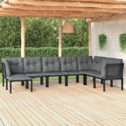 Salon de jardin 8 pcs noir et gris r&eacute;sine tress&eacute;e alsavelo