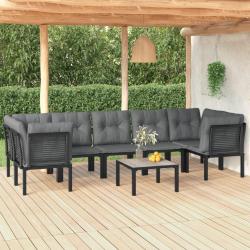 Salon de jardin 8 pcs noir et gris r&eacute;sine tress&eacute;e alsavelo