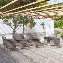 Salon de jardin 8 pcs avec coussins r&eacute;sine tress&eacute;e gris