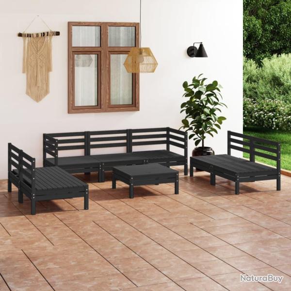 Salon de jardin 8 pcs Noir Bois de pin massif alsavelo