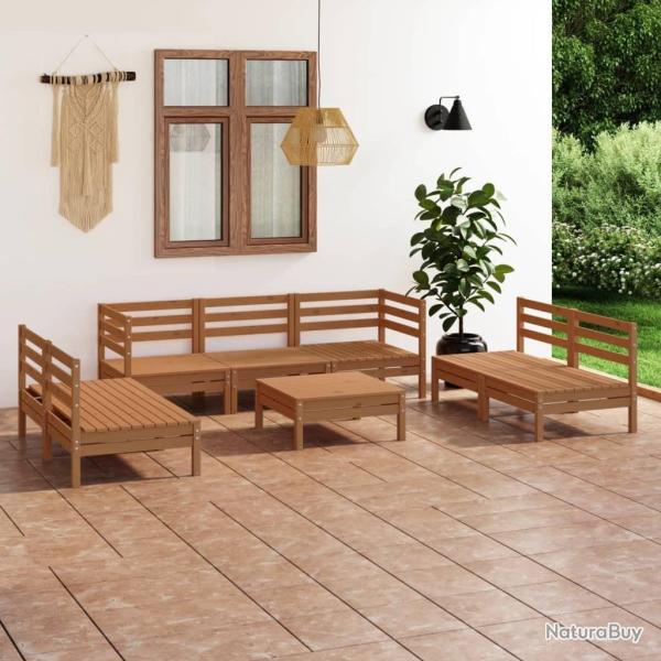 Salon de jardin 8 pcs Marron miel Bois de pin massif alsavelo