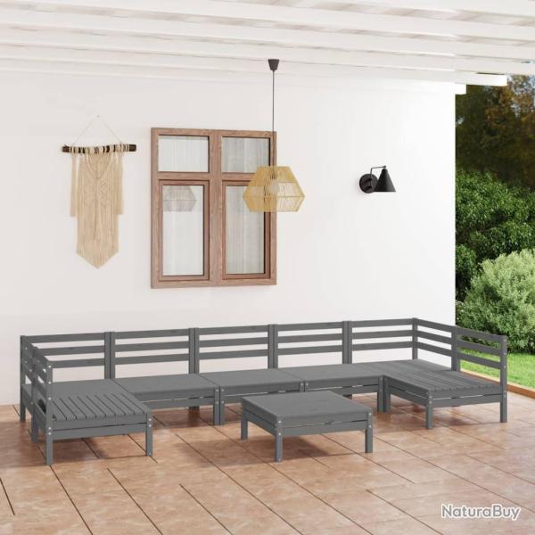 Salon de jardin 8 pcs Gris Bois de pin massif alsavelo