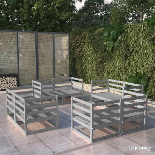 Salon de jardin 8 pcs Gris Bois de pin massif