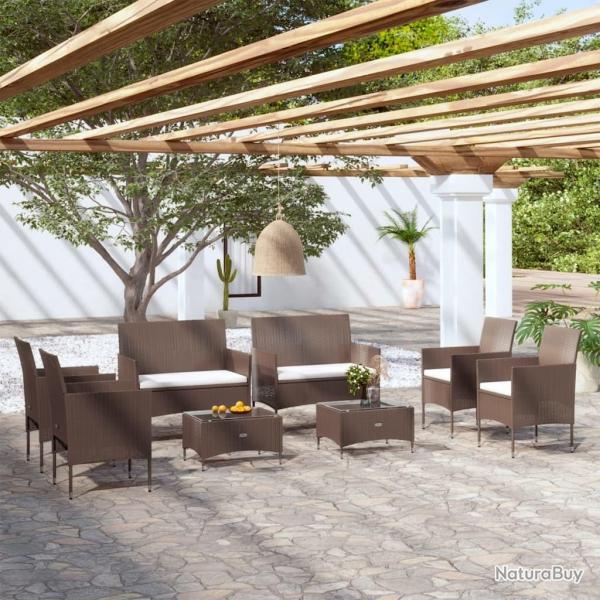 Salon de jardin 8 pcs avec coussins r�sine tress�e marron alsavelo
