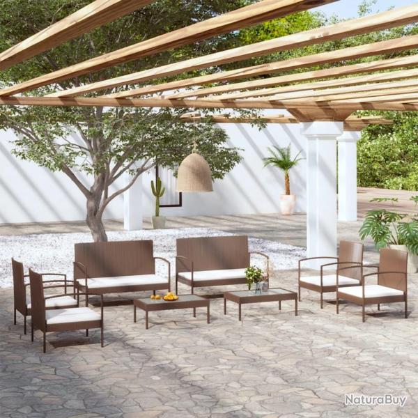 Salon de jardin 8 pcs avec coussins r�sine tress�e marron