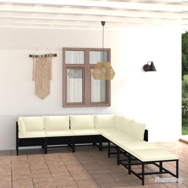 Salon de jardin 8 pcs avec coussins R�sine tress�e Noir