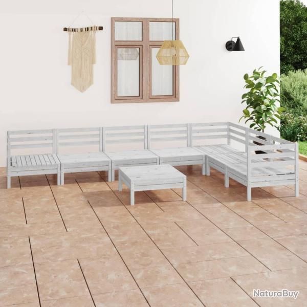 Salon de jardin 8 pcs Bois de pin massif Blanc alsavelo