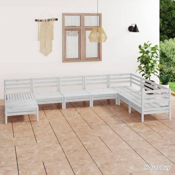 Salon de jardin 8 pcs Bois de pin massif Blanc alsavelo