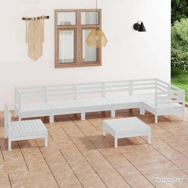 Salon de jardin 8 pcs Bois de pin massif Blanc alsavelo