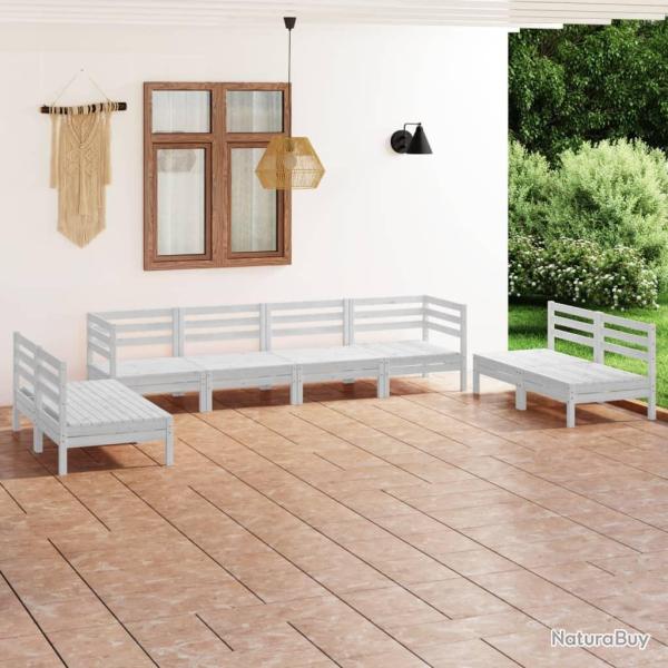 Salon de jardin 8 pcs Blanc Bois de pin massif alsavelo
