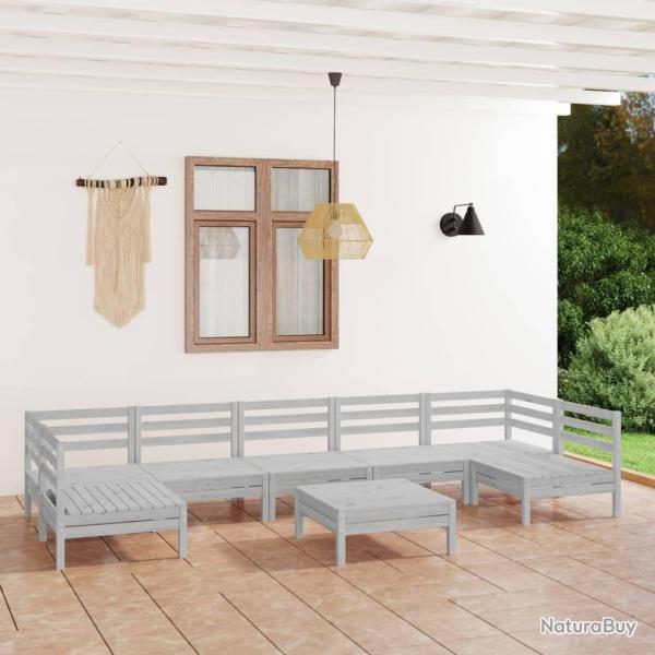 Salon de jardin 8 pcs Blanc Bois de pin massif alsavelo