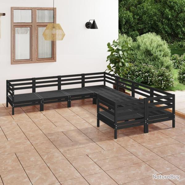 Salon de jardin 8 pcs Bois de pin massif Noir alsavelo