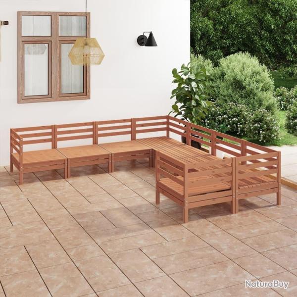 Salon de jardin 8 pcs Bois de pin massif Marron miel alsavelo