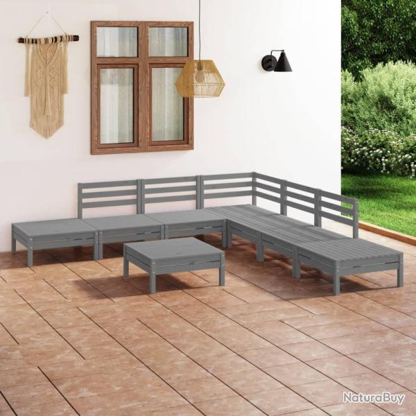 Salon de jardin 8 pcs Bois de pin massif Gris alsavelo
