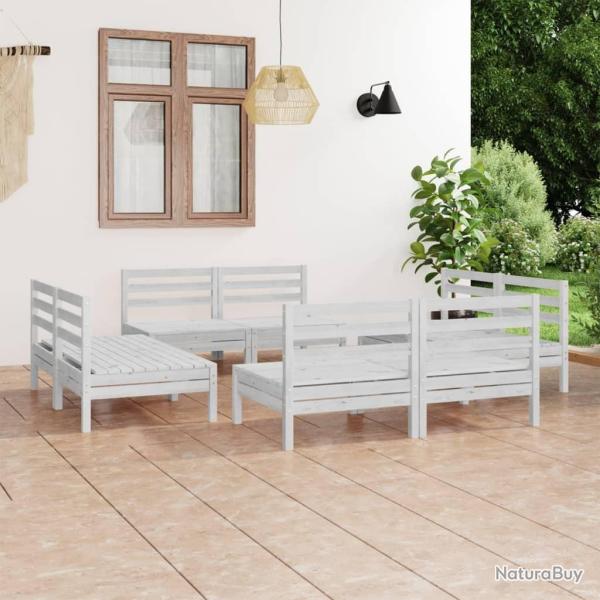 Salon de jardin 8 pcs Blanc Bois de pin massif alsavelo