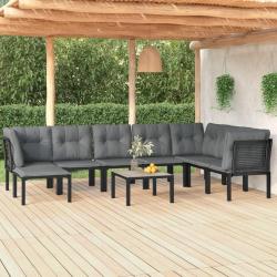 Salon de jardin 9 pcs noir et gris r&eacute;sine tress&eacute;e