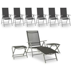 Salon de jardin 9 pcs Noir et argent&eacute;