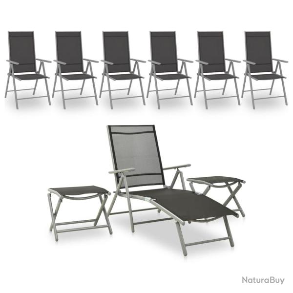 Salon de jardin 9 pcs Noir et argent�