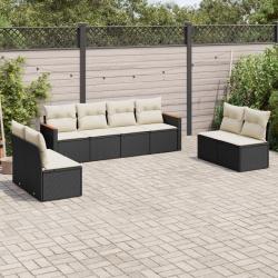 Salon de jardin 8 pcs avec coussins noir r&eacute;sine tress&eacute;e