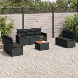 Salon de jardin 8 pcs avec coussins noir r&eacute;sine tress&eacute;e