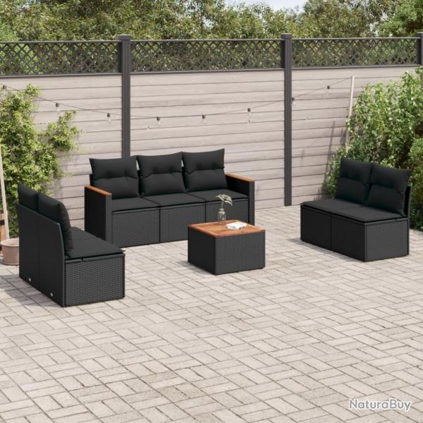 Salon de jardin 8 pcs avec coussins noir r�sine tress�e
