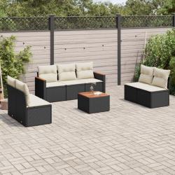 Salon de jardin 8 pcs avec coussins noir r&eacute;sine tress&eacute;e