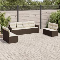 Salon de jardin 8 pcs avec coussins marron r&eacute;sine tress&eacute;e