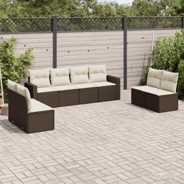 Salon de jardin 8 pcs avec coussins marron r�sine tress�e