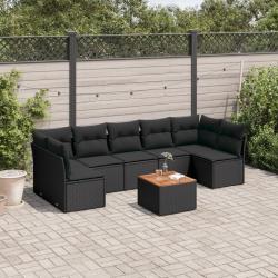 Salon de jardin 8 pcs avec coussins noir r&eacute;sine tress&eacute;e