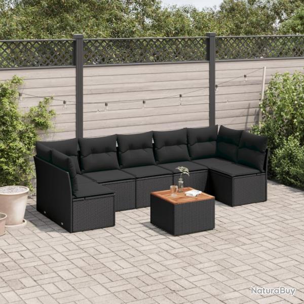 Salon de jardin 8 pcs avec coussins noir r�sine tress�e alsavelo