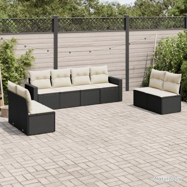 Salon de jardin 8 pcs avec coussins noir r�sine tress�e