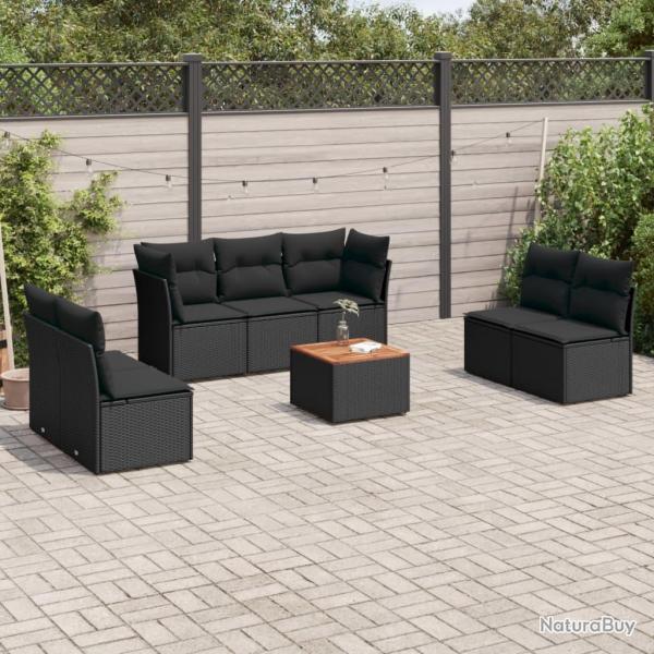 Salon de jardin 8 pcs avec coussins noir r�sine tress�e