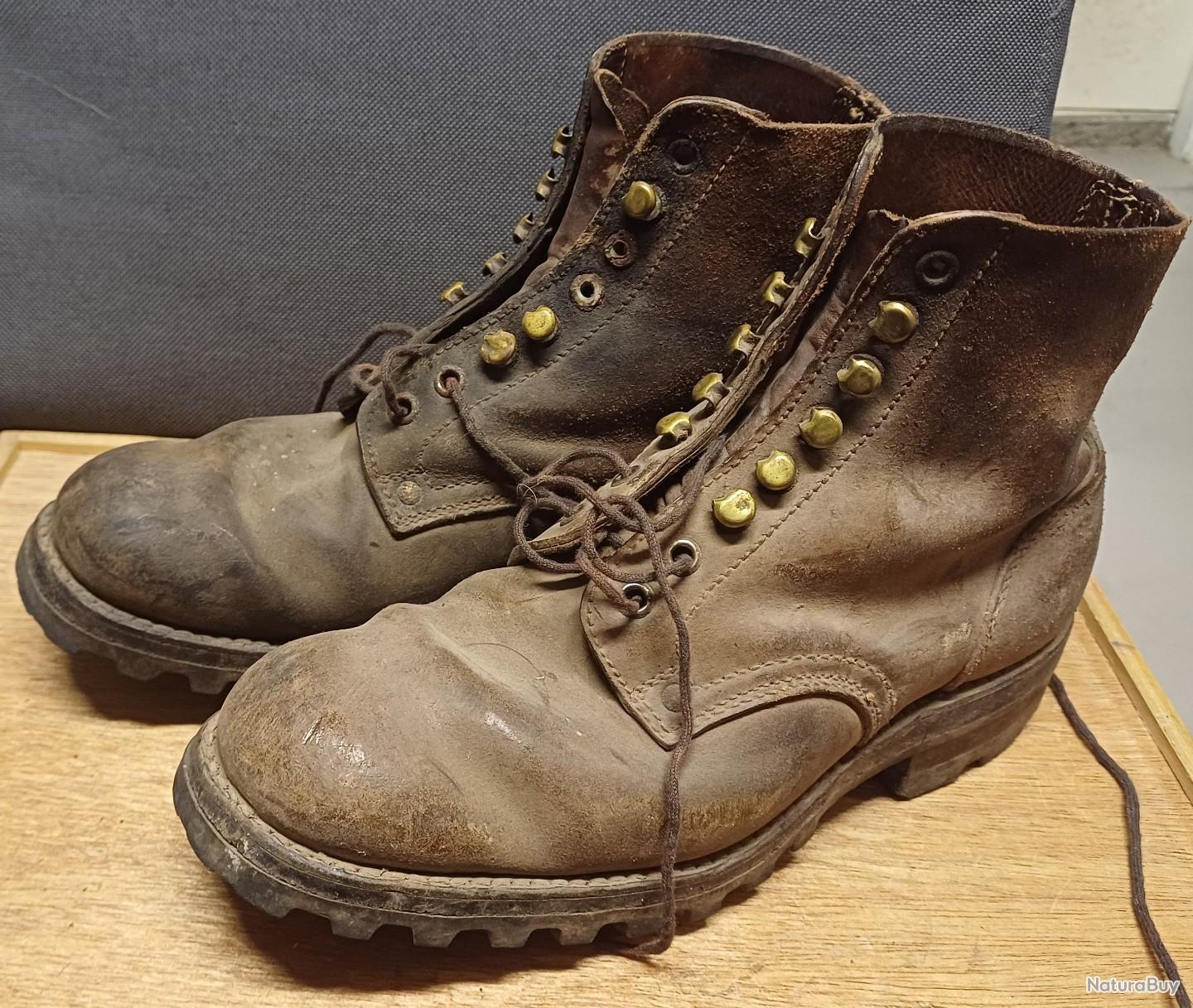 Brodequins Militaires BJA En Cuir Noir – Taille 43, Style Combat, Très Bon état